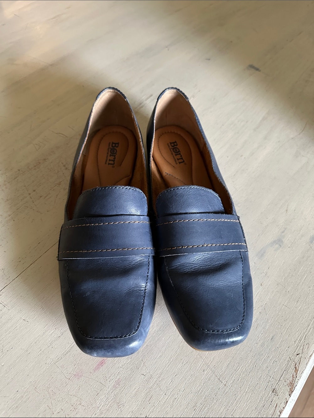 Born Navy Leather Penny Loafers